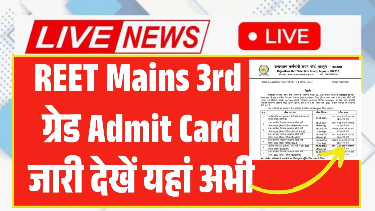 REET Mains 3rd Grade Admit Card 2026